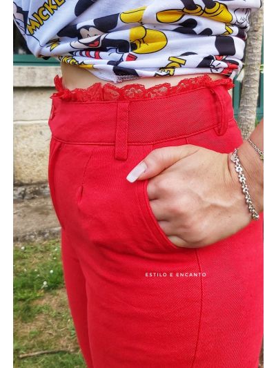 Pantalón Rojo Encaje